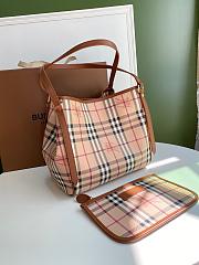 BURBERRY SHOPPING BAG & POCKET BROWN LEATHER TRIM SIZE 26 CM - 6