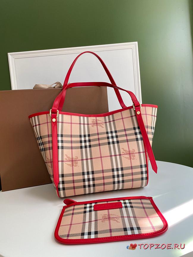BURBERRY SHOPPING BAG & POCKET RED LEATHER TRIM SIZE 26 CM - 1