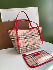 BURBERRY SHOPPING BAG & POCKET RED LEATHER TRIM SIZE 26 CM - 5
