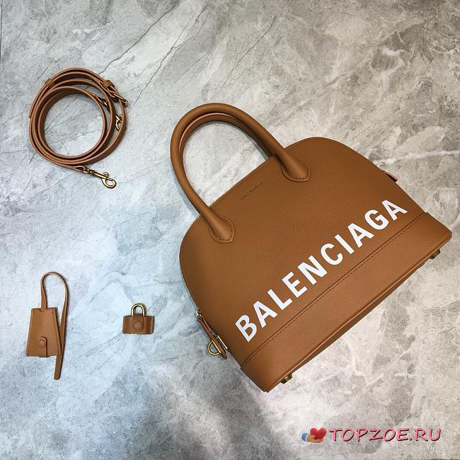 BALENCIAGA VILLE SMALL TOP HANDLE BAG IN BROWN/WHITE 5506451 SIZE 26 CM - 1