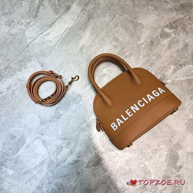 BALENCIAGA VILLE XXS TOP HANDLE BAG IN BROWN/WHITE 5506461 SIZE 18 CM - 1