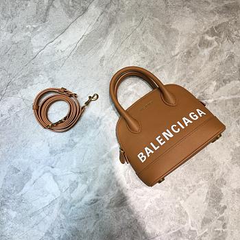 BALENCIAGA VILLE XXS TOP HANDLE BAG IN BROWN/WHITE 5506461 SIZE 18 CM