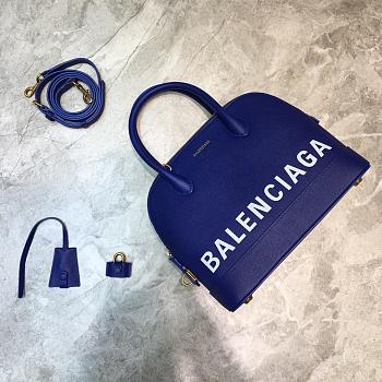BALENCIAGA VILLE SMALL TOP HANDLE BAG IN NAVY BLUE/WHITE 5506451 SIZE 26 CM