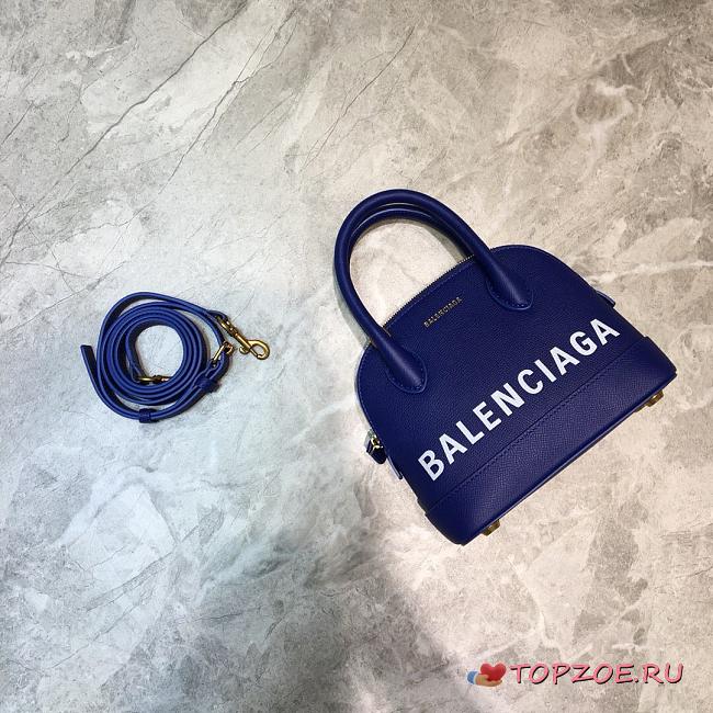 BALENCIAGA VILLE XXS TOP HANDLE BAG IN NAVY BLUE/WHITE 5506461 SIZE 18 CM - 1