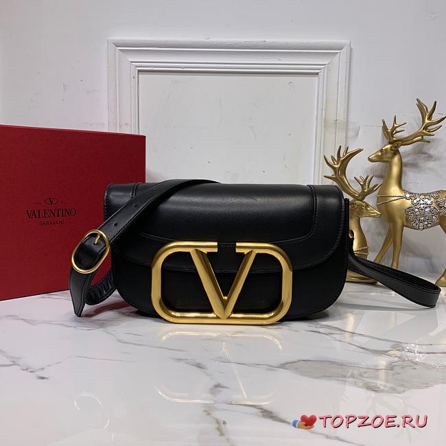 VALENTINO SUPERVEE CALFSKIN CROSSBODY BAG BLACK ZXLU26 SIZE 26.5 CM - 1
