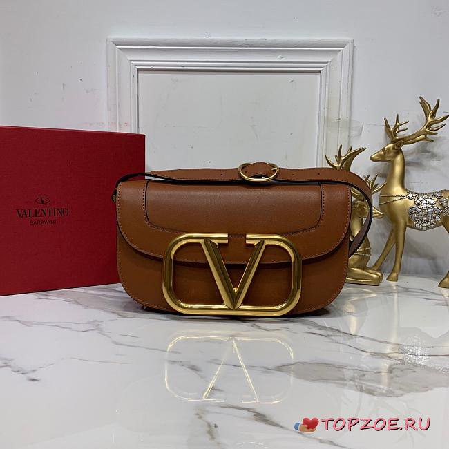 VALENTINO SUPERVEE CALFSKIN CROSSBODY BAG BROWN ZXLU26 SIZE 26.5 CM - 1