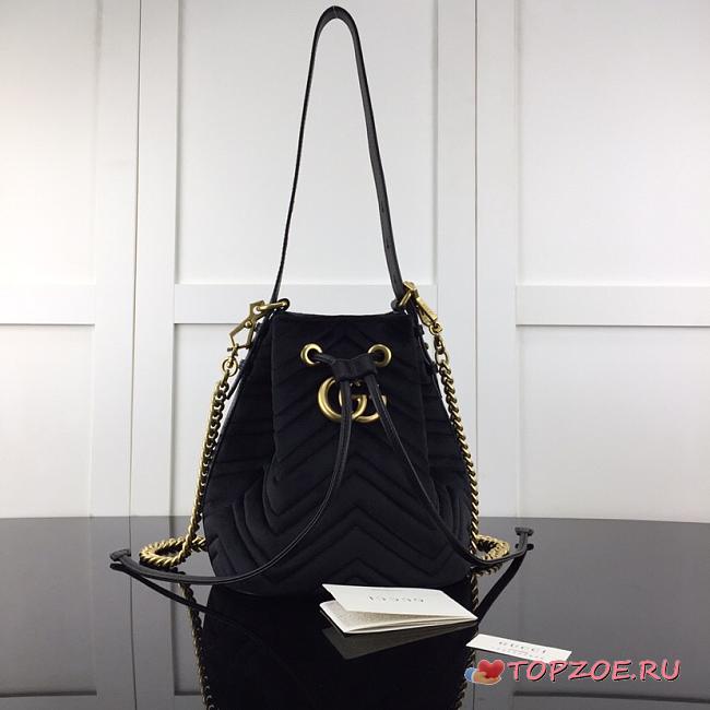 GUCCI GG MARMONT VELVET SHOUDER BAG BLACK 525081 SIZE 21 CM - 1