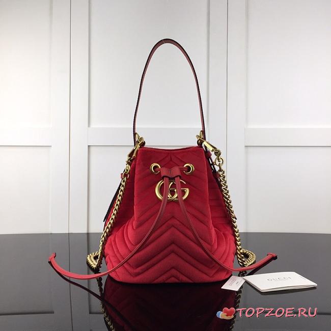 GUCCI GG MARMONT VELVET SHOUDER BAG RED 525081 SIZE 21 CM - 1