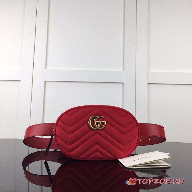 GUCCI GG MARMONT VELVET BELT BAG RED 476434 SIZE 18 CM - 1