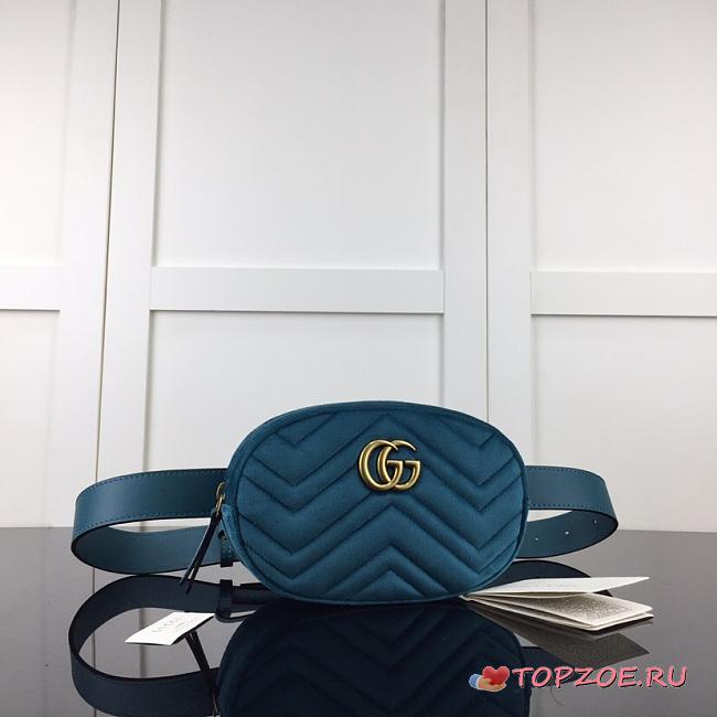 GUCCI GG MARMONT VELVET BELT BAG CERULEAN BLUE 476434 SIZE 18 CM - 1