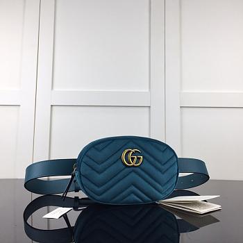 GUCCI GG MARMONT VELVET BELT BAG CERULEAN BLUE 476434 SIZE 18 CM
