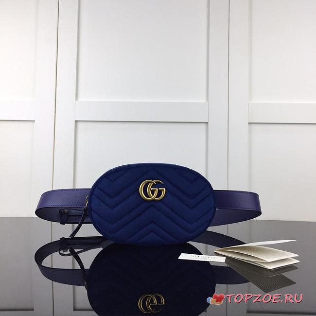 GUCCI GG MARMONT VELVET BELT BAG NAVY BLUE 476434 SIZE 18 CM - 1