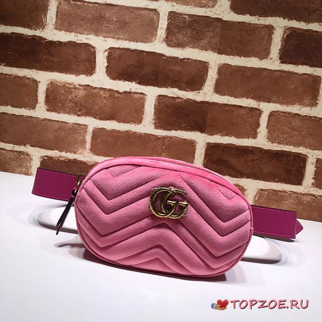 GUCCI GG MARMONT VELVET BELT BAG ROSE PINK 476434 SIZE 18 CM - 1