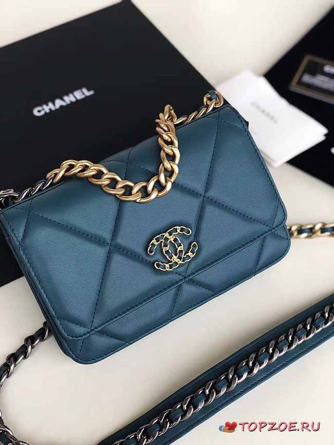 CHANEL 19 WALLET ON CHAIN 2019 PRUSSIAN BLUE AP0957 SIZE 19 CM - 1