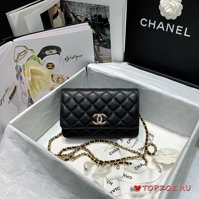 CHANEL WALLET ON CHAIN WITH COLORED CRYSTAL BLACK AP1943 SIZE 19 CM - 1