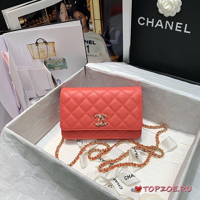 CHANEL WALLET ON CHAIN WITH COLORED CRYSTAL PINK AP1943 SIZE 19 CM - 1