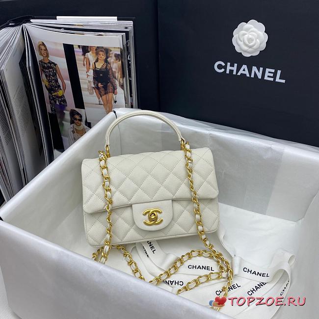 CHANEL MINI FLAP BAG WITH TOP HANDLE WHITE AS2431 SIZE 20 CM - 1