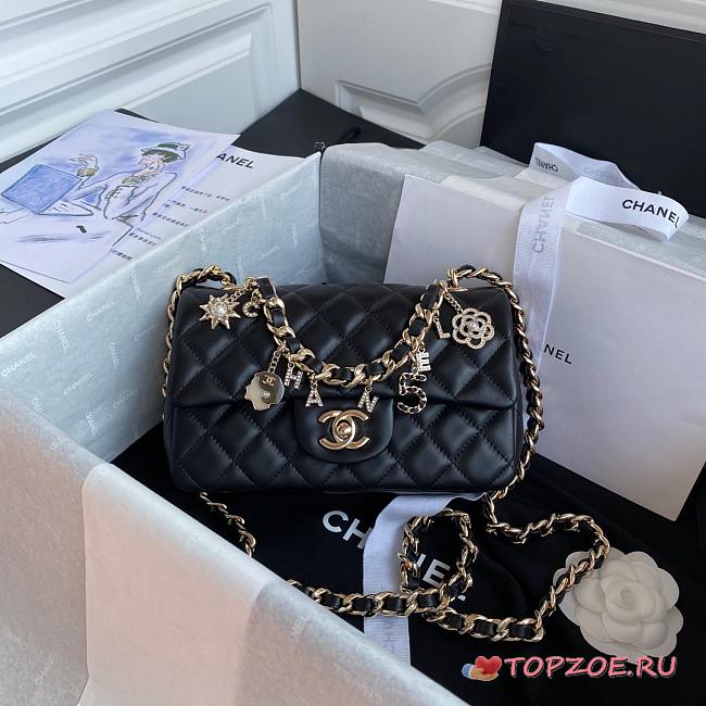 CHANEL COCO CHARMS FLAP BAG BLACK AS2326 SIZE 20 CM - 1