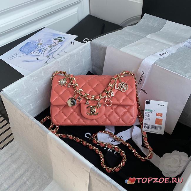 CHANEL COCO CHARMS FLAP BAG PINK AS2326 SIZE 20 CM - 1