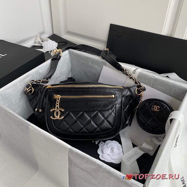 CHANEL WAIST BAG WITH COIN PURSE BLACK AS1077 SIZE 34 CM - 1