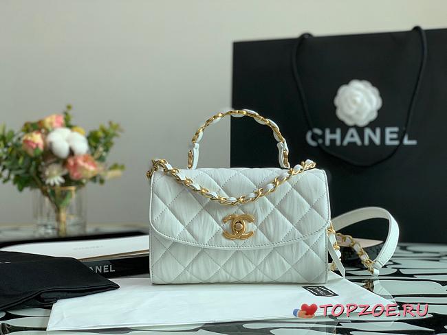 CHANEL SMALL FLAP BAG WITH TOP HANDLE WHITE 22.5CM - 1