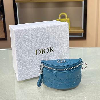 DIOR DETACHABLE CARO HALF-MOON COIN PURSE STEEL BLUE S5033 SIZE 11.5 CM