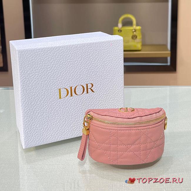 DIOR DETACHABLE CARO HALF-MOON COIN PURSE PASTEL PINK S5033 SIZE 11.5 CM - 1