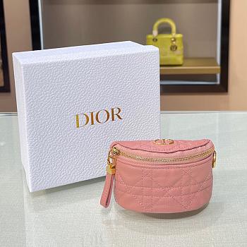 DIOR DETACHABLE CARO HALF-MOON COIN PURSE PASTEL PINK S5033 SIZE 11.5 CM