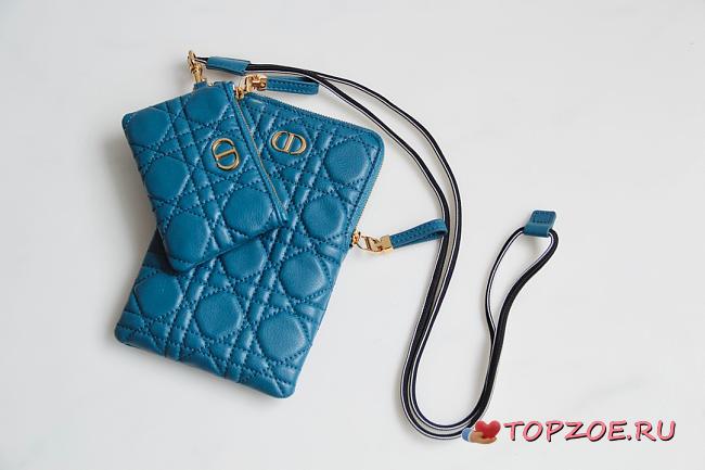 DIOR CARO MULTIFUNCTIONAL POUCH STEEL BLUE S5036 SIZE 18.5 - 1