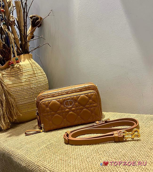 DIOR CARO DOUBLE POUCH BROWN S5037 SIZE 19 CM - 1