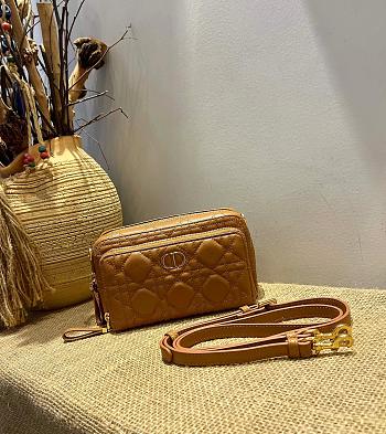 DIOR CARO DOUBLE POUCH BROWN S5037 SIZE 19 CM