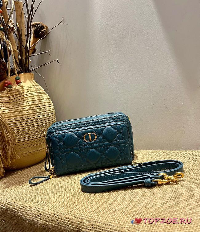 DIOR CARO DOUBLE POUCH STEEL BLUE S5037 SIZE 19 CM - 1