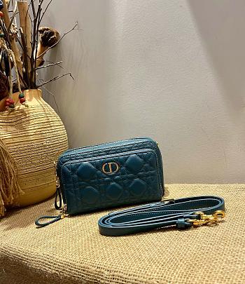 DIOR CARO DOUBLE POUCH STEEL BLUE S5037 SIZE 19 CM