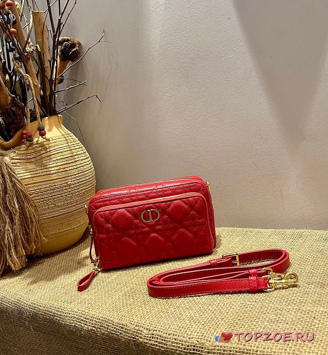 DIOR CARO DOUBLE POUCH RED S5037 SIZE 19 CM - 1