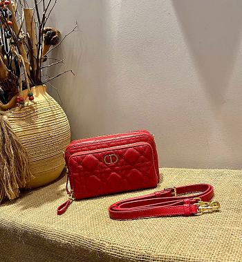 DIOR CARO DOUBLE POUCH RED S5037 SIZE 19 CM