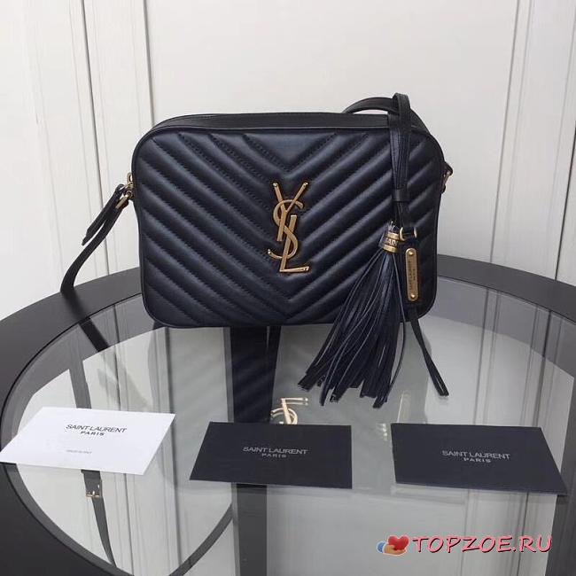 YSL LOU CAMERA BAG BLACK & GOLD-TONE METAL 520534 SIZE 23 CM - 1