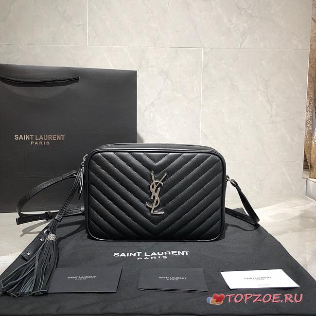 YSL LOU CAMERA BAG BLACK & SILVER-TONE METAL 520534 SIZE 23 CM - 1