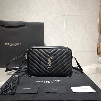 YSL LOU CAMERA BAG BLACK & SILVER-TONE METAL 520534 SIZE 23 CM