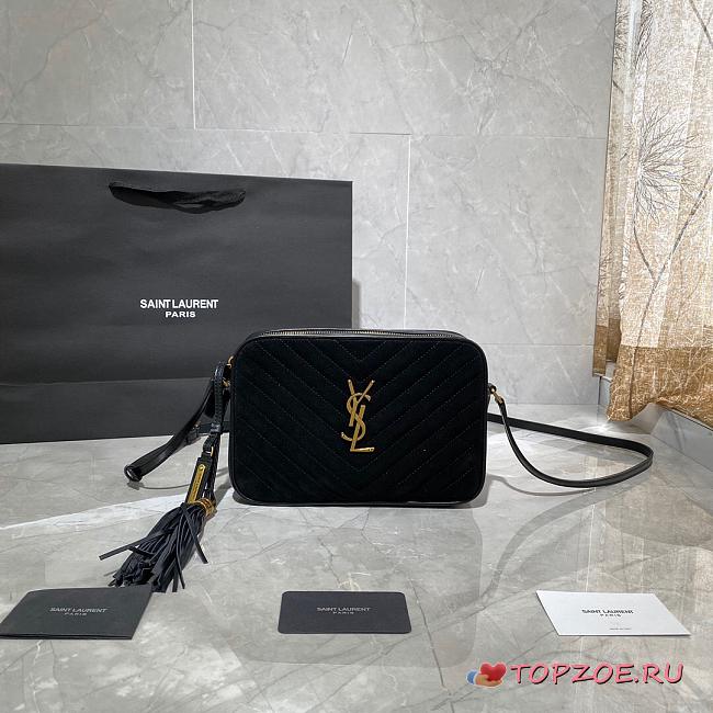 YSL LOU CAMERA BAG BLACK MATTE LEATHER 520534 SIZE 23 CM - 1