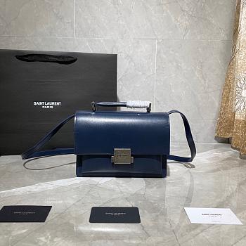 YSL MEDIUM BELLECHASSE BAG BLUE & SILVER METAL 482051 SIZE 22 CM