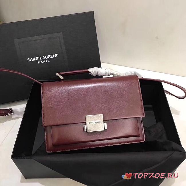 YSL MEDIUM BELLECHASSE BAG BORDEAUX & SILVER METAL 482051 SIZE 22 CM - 1