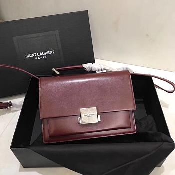YSL MEDIUM BELLECHASSE BAG BORDEAUX & SILVER METAL 482051 SIZE 22 CM