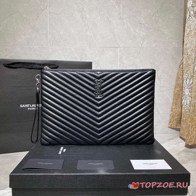 YSL MONOGRAM DOCUMENT HOLDER BLACK & BLACK METAL 440222 SIZE 36 CM - 1