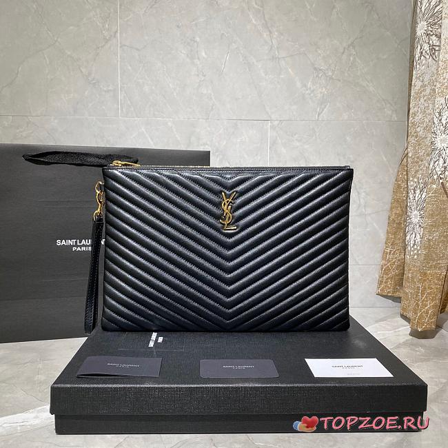 YSL MONOGRAM DOCUMENT HOLDER BLACK & GOLD-TONE METAL 440222 SIZE 36 CM - 1