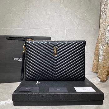 YSL MONOGRAM DOCUMENT HOLDER BLACK & GOLD-TONE METAL 440222 SIZE 36 CM