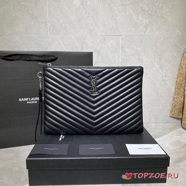 YSL MONOGRAM MEDIUM DOCUMENT HOLDER BLACK & BLACK METAL 413444 SIZE 30 CM - 1