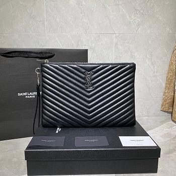 YSL MONOGRAM MEDIUM DOCUMENT HOLDER BLACK & BLACK METAL 413444 SIZE 30 CM
