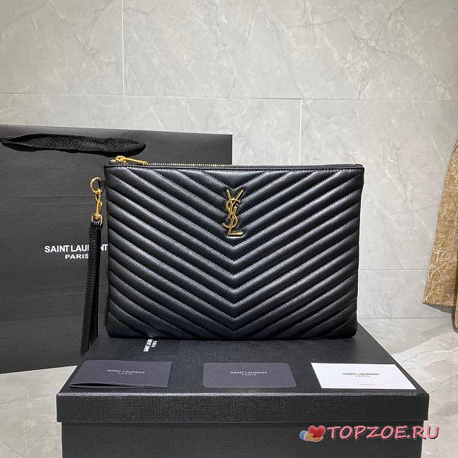 YSL MONOGRAM MEDIUM DOCUMENT HOLDER BLACK & GOLD-TONE METAL 413444 SIZE 30 CM - 1