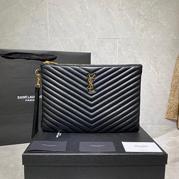 YSL MONOGRAM MEDIUM DOCUMENT HOLDER BLACK & GOLD-TONE METAL 413444 SIZE 30 CM