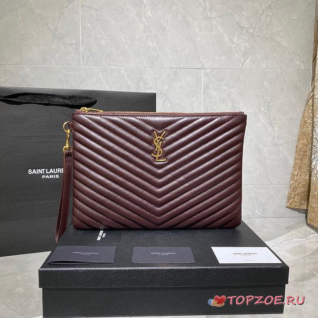 YSL MONOGRAM MEDIUM DOCUMENT HOLDER BORDEAUX & GOLD-TONE METAL 413444 SIZE 30 CM - 1